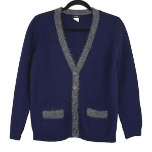 J. Crew Wool & Mohair Cardigan Sweater Womens Medium Gray Trim Button Front